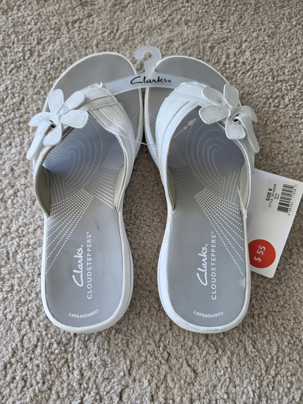 Clarks White Floral Cloudsteppers Slip-On Sandals - Picture 2 of 6